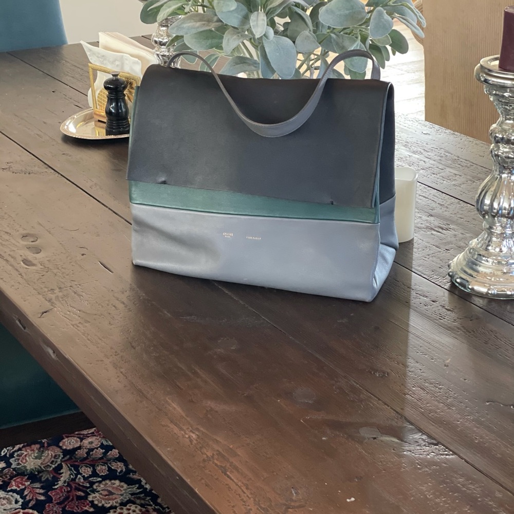 Celine $2500 all soft bag in forest green, black and grey